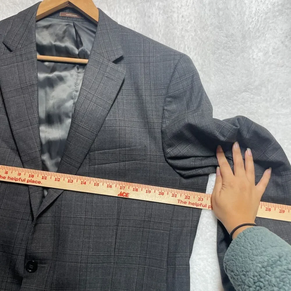 Peter Millar Gray‎ Plaid Wool Two Button Sports Blazer Jacket Men’s Size 44XT